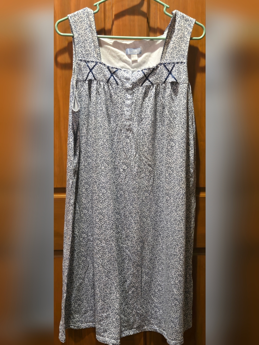 Women’s Sleeveless Cotton Nightgown - Blue Floral